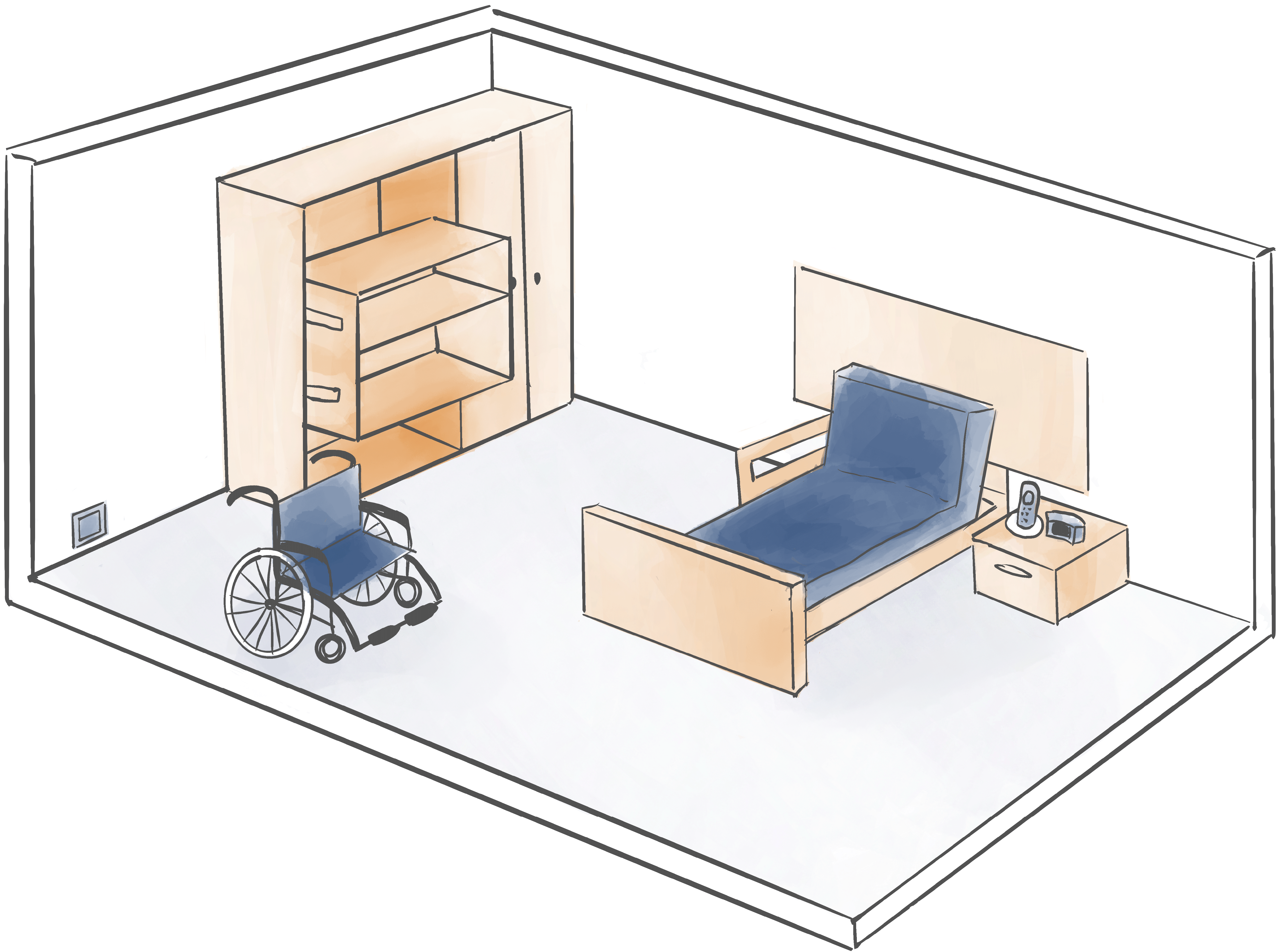 Zeichnung eines 2D-Umrisses eines Schlafzimmers