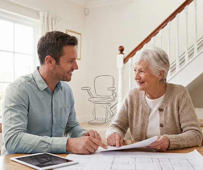 älteres glückliches Ehepaar sitzend am Tisch